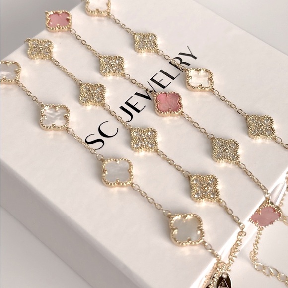 Petite Clover Pink Mop & Real Zircon 14k Gold Filled - Picture 7 of 12